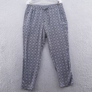 Talbots Womens Pull On Drawstring Pants‎ Large Perite Blue Medallion Lightweight